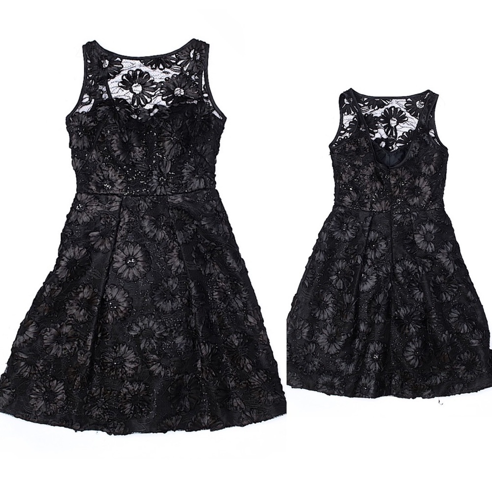 {Theia} Floral and Sequin Fit and Flare Dress